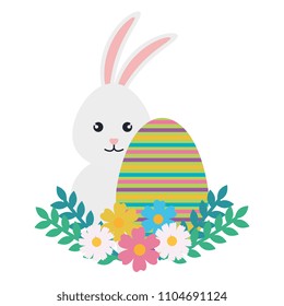 egg paint with cute bunny and flowers easter decoration
