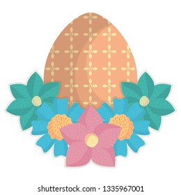 egg painted happy easter with flowers