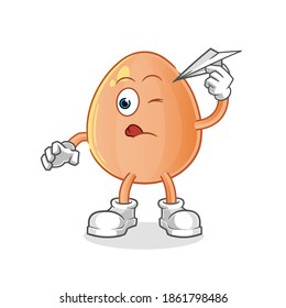 egg with paper plane character. cartoon mascot vector