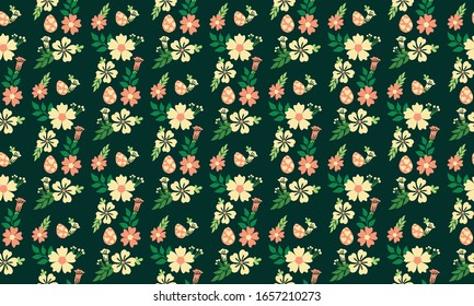 Egg pattern background for Easter, with modern leaf and flower design.