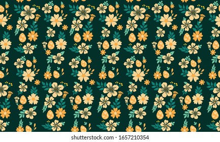 egg pattern seamless background for Easter, with leaf and flower drawing.