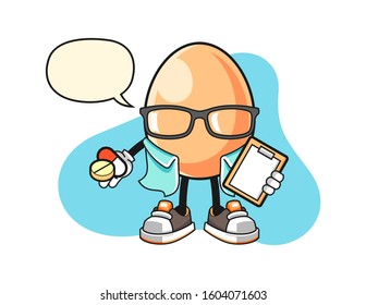 Egg pharmacist with speech bubble cartoon. Mascot Character vector.