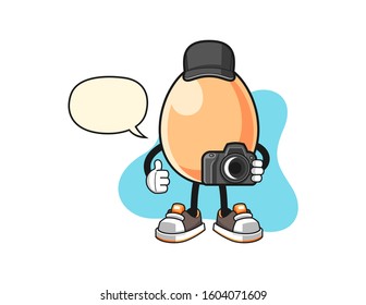 Egg photographer with speech bubble cartoon. Mascot Character vector.