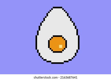 Egg pixel style illustration vector, 8-bit concept, colorful breakfast idea, pixel art egg, isolated on blue background, flat vector design, animation and video game asset