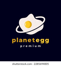 Egg planet space logo design. Sunny side up ring icon flat vector illustration