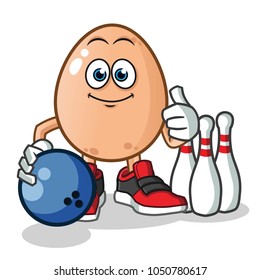 egg playing bowling mascot vector cartoon illustration
