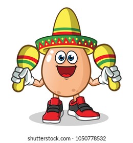 Egg Playing Maracas And Wearing A Sombrero Mascot Vector Cartoon Illustration