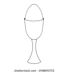 Egg. Poached. Sketch. A soft-boiled egg in a glass-shaped egg holder. Vector illustration. Coloring book for children. Serving eggs for breakfast. Outline on white isolated background. Doodle style. 