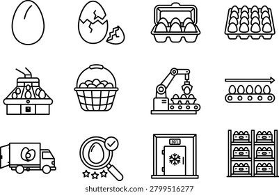Egg Production Icon Set Vector Line Art Egg Packing Tray Carton Farm Icons