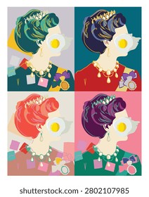 Egg Queen Series Vector Illustration. Inspired by Andy Warhol Reigning Queens Pop Art Style.