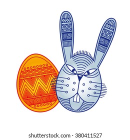 Egg and rabbit decorative image, Happy Easter symbol, vector illustration on white background