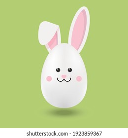 Egg in the rabbit ears. Cute Easter bunny . vector illustration