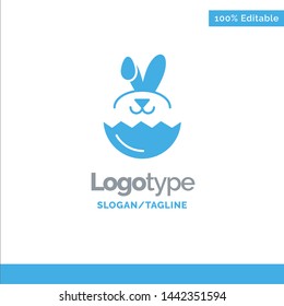 Egg, Rabbit, Easter Blue Solid Logo Template. Place for Tagline