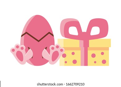 egg with rabbit legs on white background vector illustration design