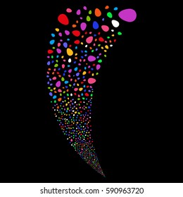 Egg random fireworks stream. Vector illustration style is flat bright multicolored iconic symbols on a black background. Object fountain created from scattered icons.