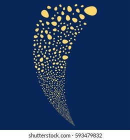 Egg random fireworks stream. Vector illustration style is flat yellow iconic symbols on a blue background. Object fountain made from scattered pictographs.