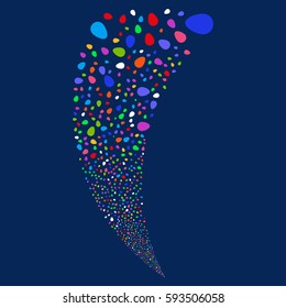 Egg random fireworks stream. Vector illustration style is flat bright multicolored iconic symbols on a blue background. Object fountain made from scattered pictographs.