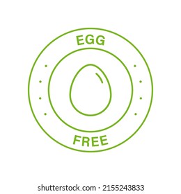 Egg Range Free Green Circle Stamp. No Chicken Organic Eggs Line Icon. No Egg Allergic Product For Vegan Label. Guaranteed Safe Dietary Food Symbol. Free Egg Outline Logo. Isolated Vector Illustration.