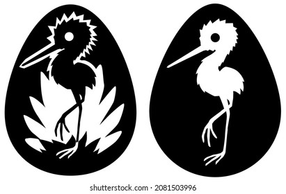 Egg rare small bird inside stencil black, vector illustration, horizontal, isolated
