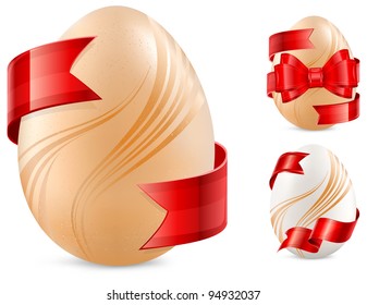 Egg with red ribbon isolated on background, vector illustration