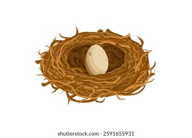 An egg resting in a bird's nest signifies new beginnings in nature with a calming sense of peace.