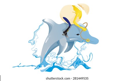 Egg riding on dolphin