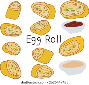 egg roll set egg rollpatternvector illustration. Good for banner, poster, greeting card, party card, invitation, template, advertising, campaign, and social media.