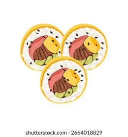 Vector aislado del kimbap del rollo del sushi o del rollo del huevo del huevo