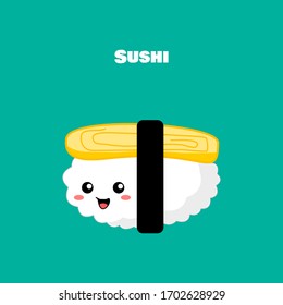 Egg rolls sushi cute style. Sushi is a food in Japan. Sushi concept illustration.