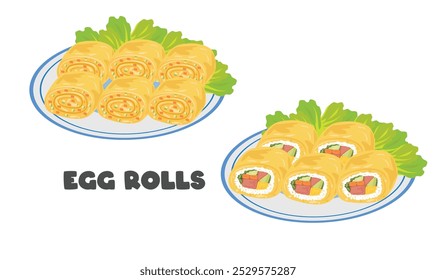 Vetor de rolos de ovos. Clipart de prato de ovos. Vetor alimentar. Vetor plano em estilo de desenho animado isolado no fundo branco.