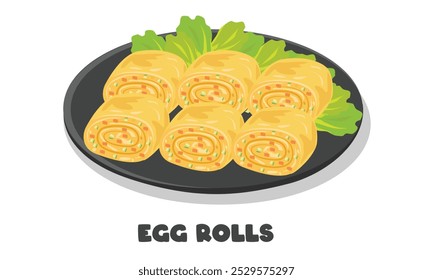 Egg rolls vector. Egg dish clipart. Food vector. Flat vector in cartoon style isolated on white background.