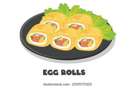 Egg rolls vector. Egg dish clipart. Food vector. Flat vector in cartoon style isolated on white background.