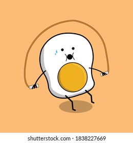 Egg rope skipping is an egg-inspired cartoon character. Eggs are also our breakfast companion. This character describes an egg that is exercising.