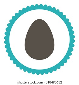 Egg round stamp icon. This flat vector symbol is drawn with grey and cyan colors on a white background.