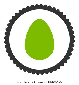 Egg round stamp icon. This flat vector symbol is drawn with eco green and gray colors on a white background.