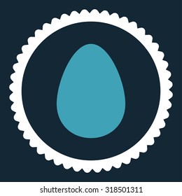 Egg round stamp icon. This flat vector symbol is drawn with blue and white colors on a dark blue background.