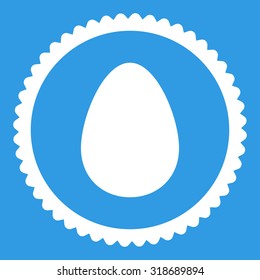 Egg round stamp icon. This flat vector symbol is drawn with white color on a blue background.