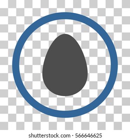 Egg rounded icon. Vector illustration style is flat iconic bicolor symbol inside a circle, cobalt and gray colors, transparent background. Designed for web and software interfaces.