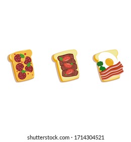 Egg, salami, bacon, ham and meat  slice on toast. Breakfast menu.vector illustration