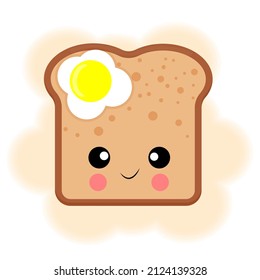 Egg sandwich character kawaii cooked omelet japanese style scrambled eggs print for textiles, t-shirt, packaging design, postcards, Vector illustration