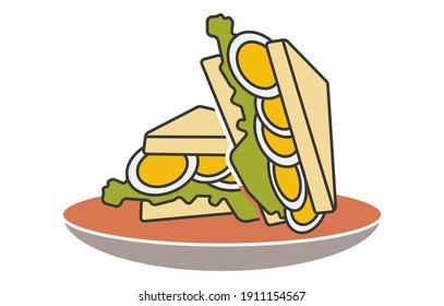 Egg sandwich dish on a plate vector icon for apps or website