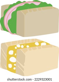 Sándwich de huevos, lechuga y bocadillo de jamón