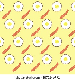 egg and sausage pattern on yellow background