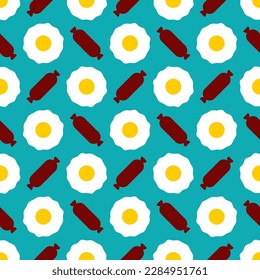 Egg and sausage pattern seamless. Fried egg and bacon background. breakfast texture