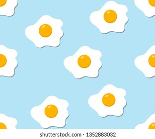 Egg Seamless Pattern Background Vector Design. Fried egg isolated on yellow background. Fried egg flat icon. 
 Vector illustration.