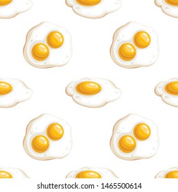 Egg seamless pattern. Cartoon with simple gradient design. Fried and whole eggs. Breakfast symbols. Vector drawing isolated on white background.
