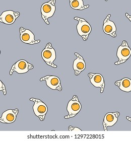 Egg seamless pattern on grey background. Vector illustration for ads, menu and web banner designs. Organic and healthy food concept.