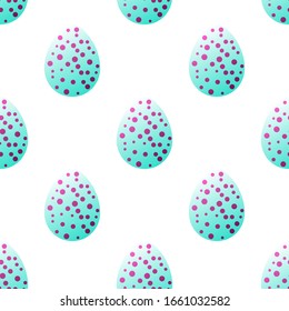 Egg seamless pattern. Spring holiday design. Happy easter eggs pattern illustration. With blue egg and purple circle polkadot colors. Ideal for background, wallpaper, fabric and fashion pattern.