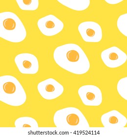 Egg seamless vector yellow pattern. Scrambled eggs food background.