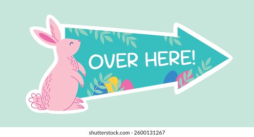 Egg search direction indicator with a cute rabbit for Easter Egg Hunt. Vector illustration template for Easter holiday celebration